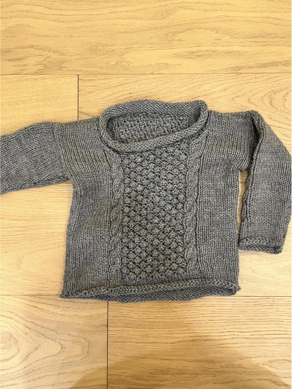 Hand-Knit Grey Sweater โ Toddler Size 3T (Approx.)